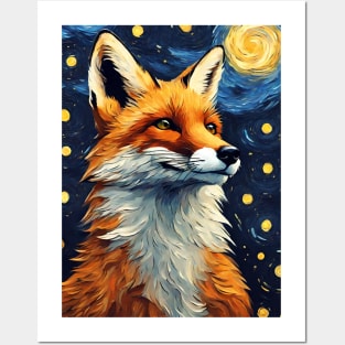 Fox Animal Painting in a Van Gogh Starry Night Art Style Posters and Art